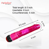 Size details of jelly dildo vibrator: 8.5 inches total length, 6 inches insertable, 5 inches circumference